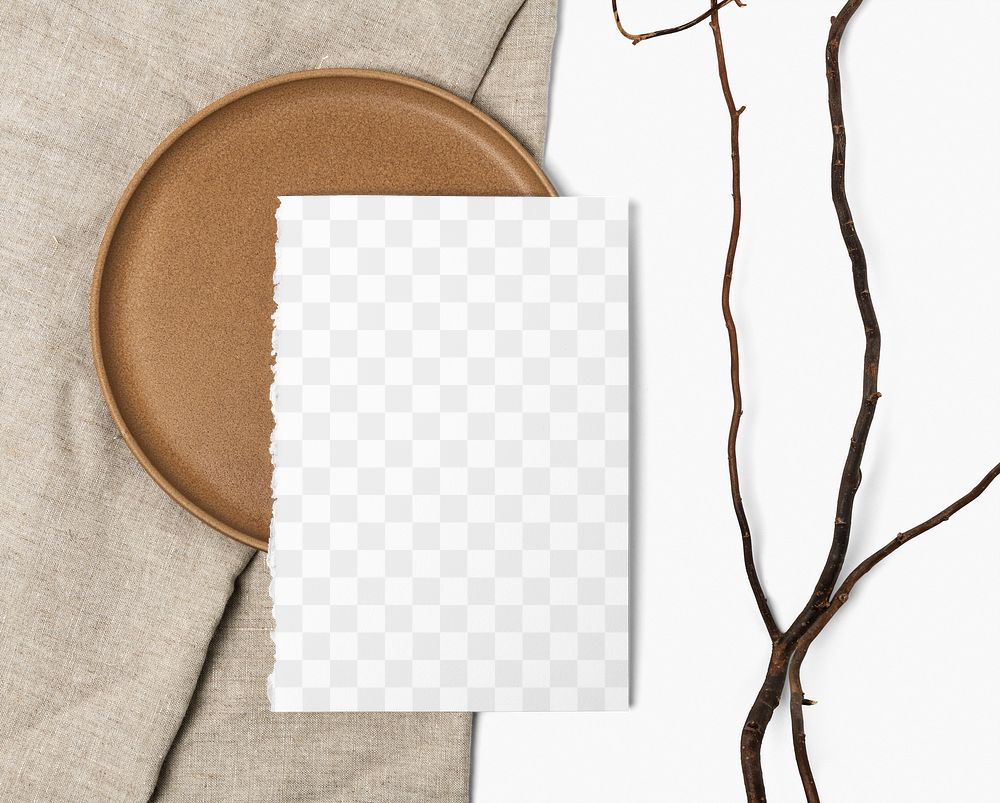 Flyer png mockup on wooden plate in flat lay style