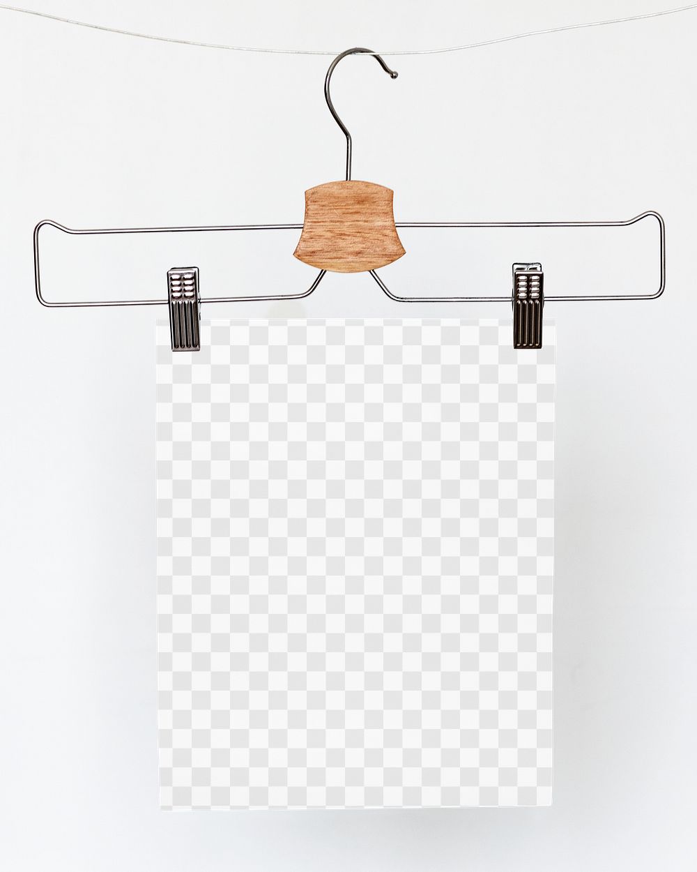 Papers mockup png hanging from a cloth hanger
