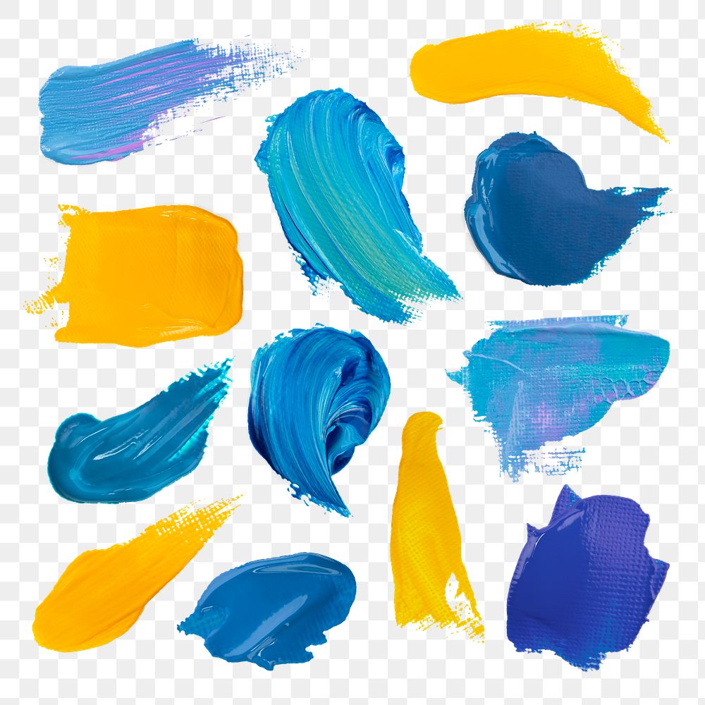 Blue paint smudge textured png brush stroke creative art graphic set