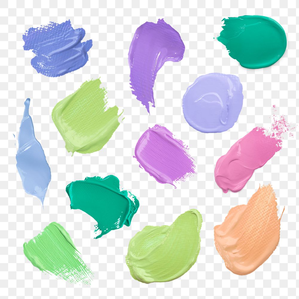 Colorful paint smear textured png brush stroke creative art graphic collection