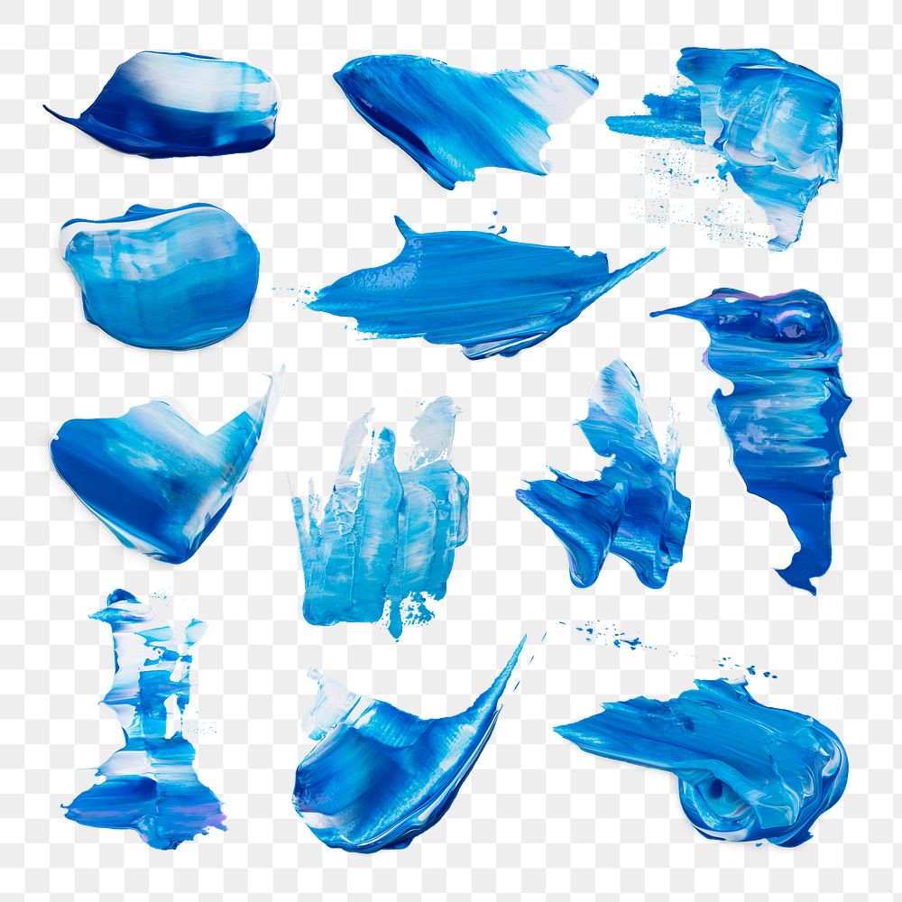 Blue paint smudge textured png brush stroke creative art graphic set