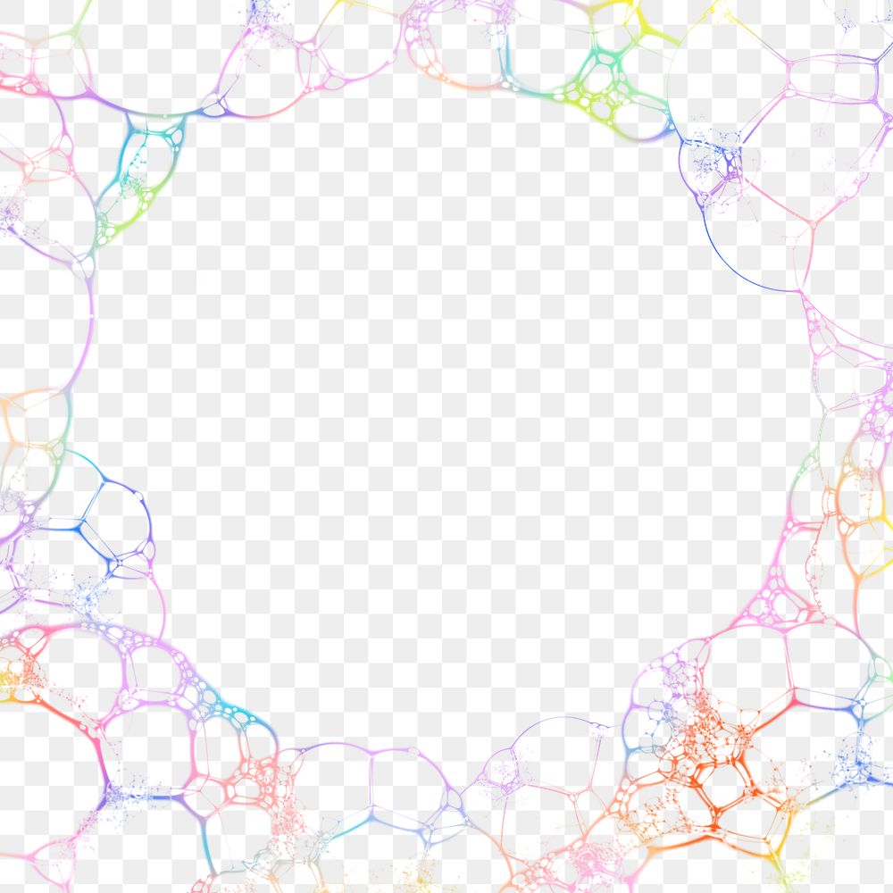 Colorful bubble art frame vector on transparent background DIY experimental art