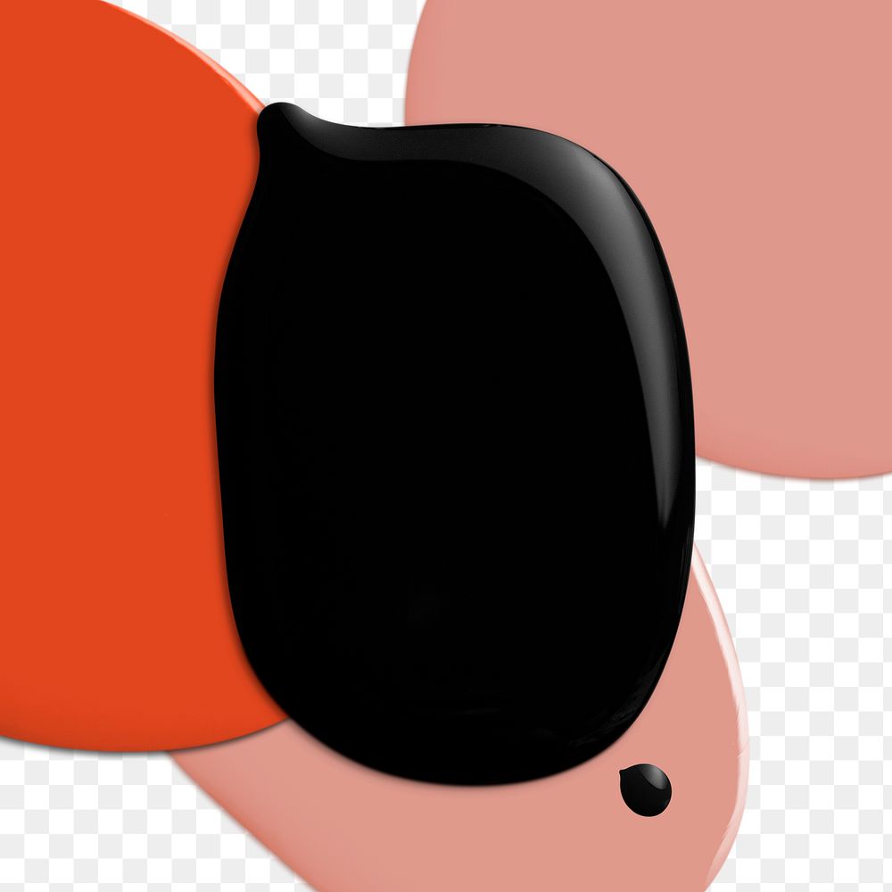 Liquid black paint background png with colorful creative shape elements