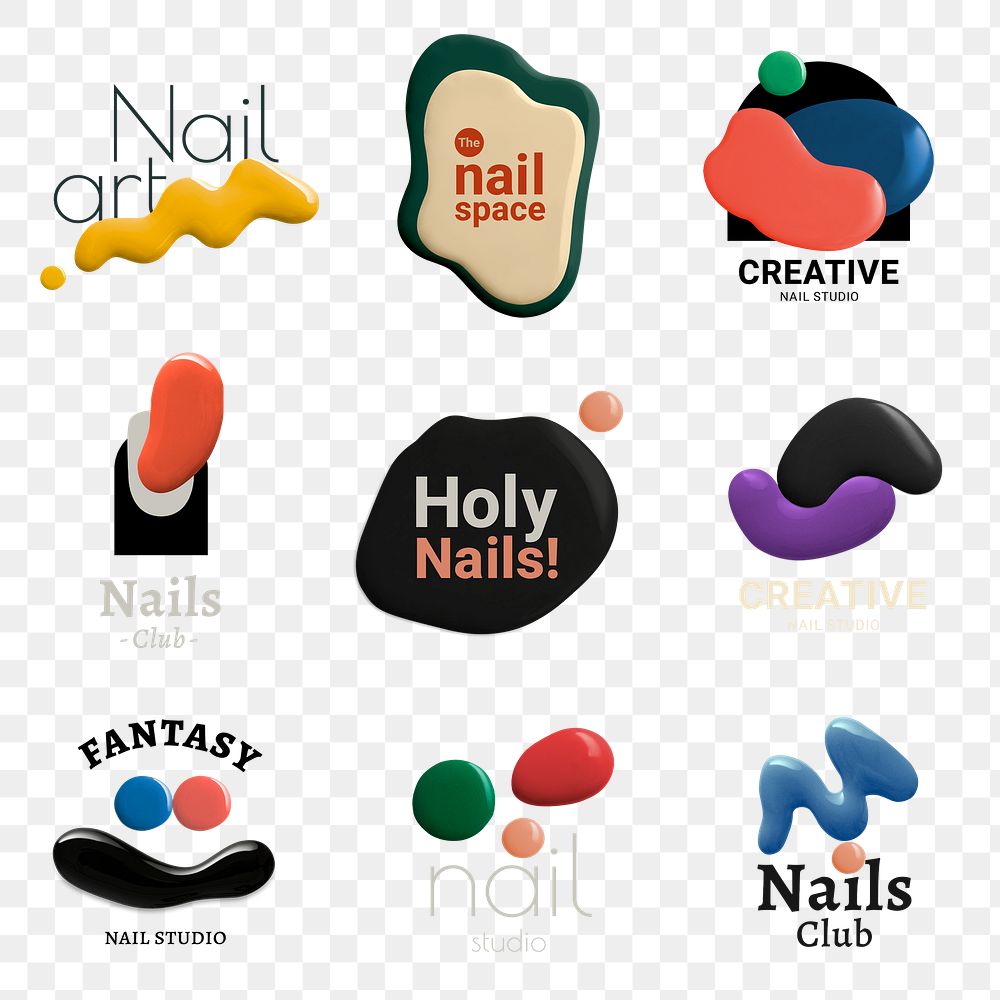 Color paint business logo png nail studio in modern style set