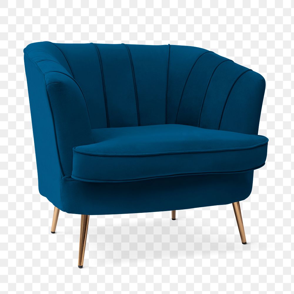 Blue luxury armchair png mockup living room furniture