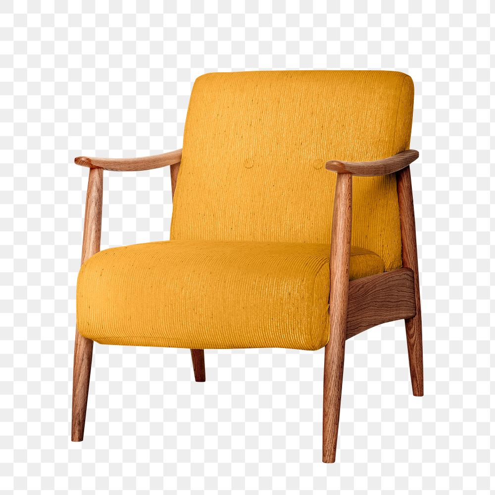 Mid century armchair png mockup yellow furniture