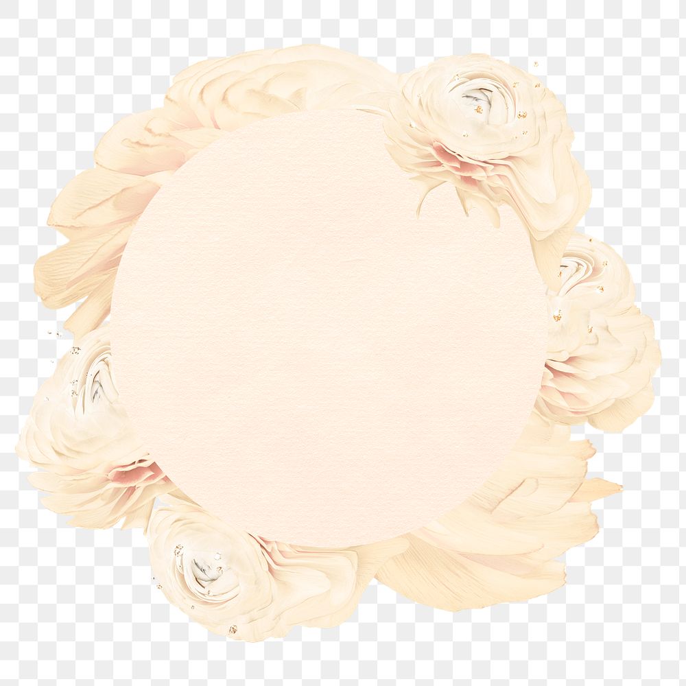 Frame PNG, beige buttercup flower psychedelic art