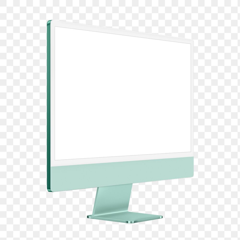 Green computer png mockup with white screen digital device