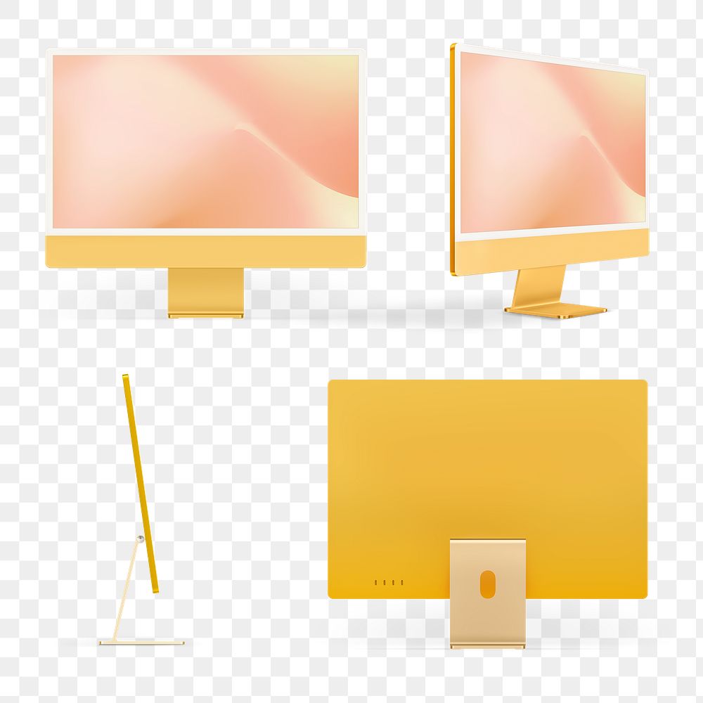 Yellow computer png mockup digital devicein minimal style