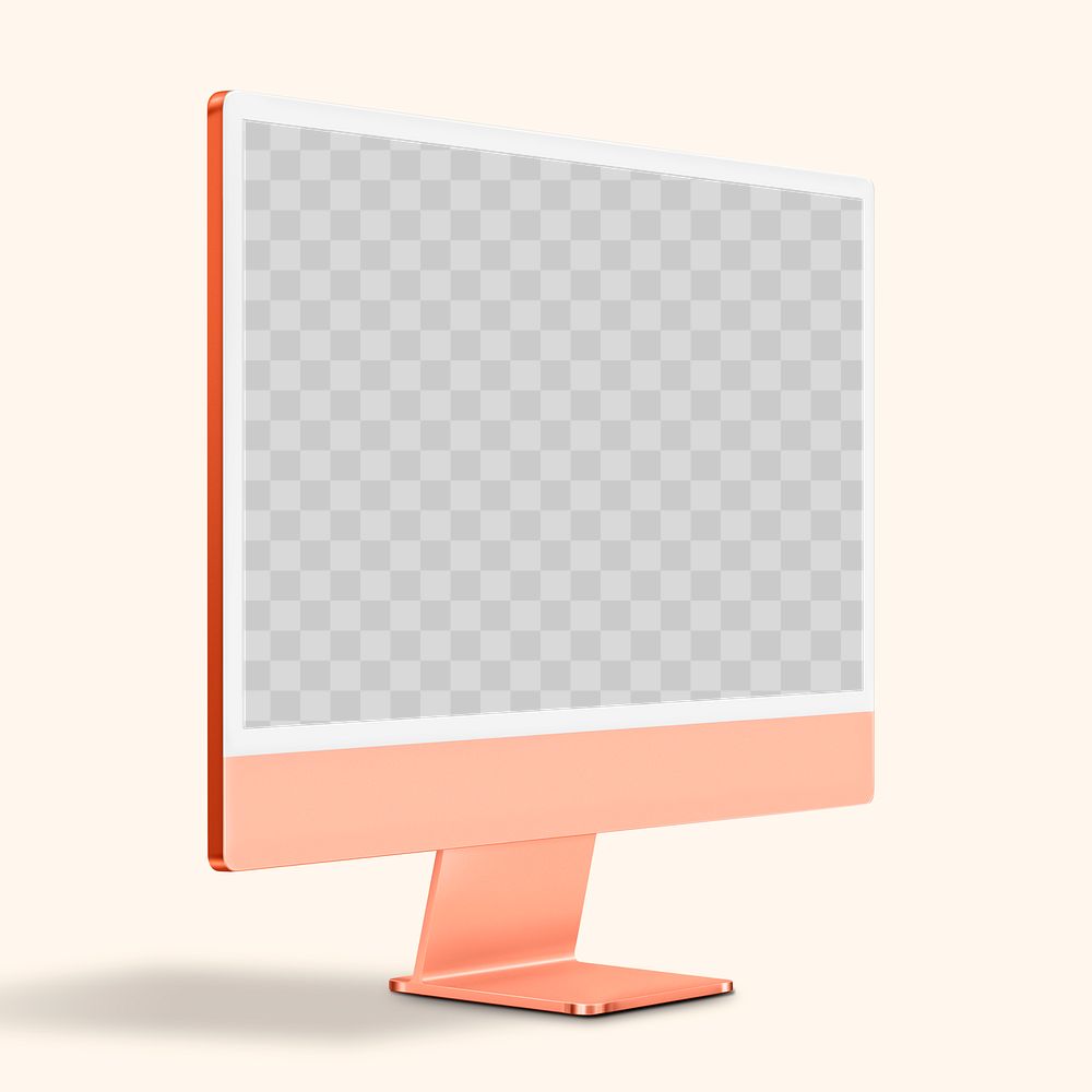 Computer screen png mockup orange pastel digital device minimal style