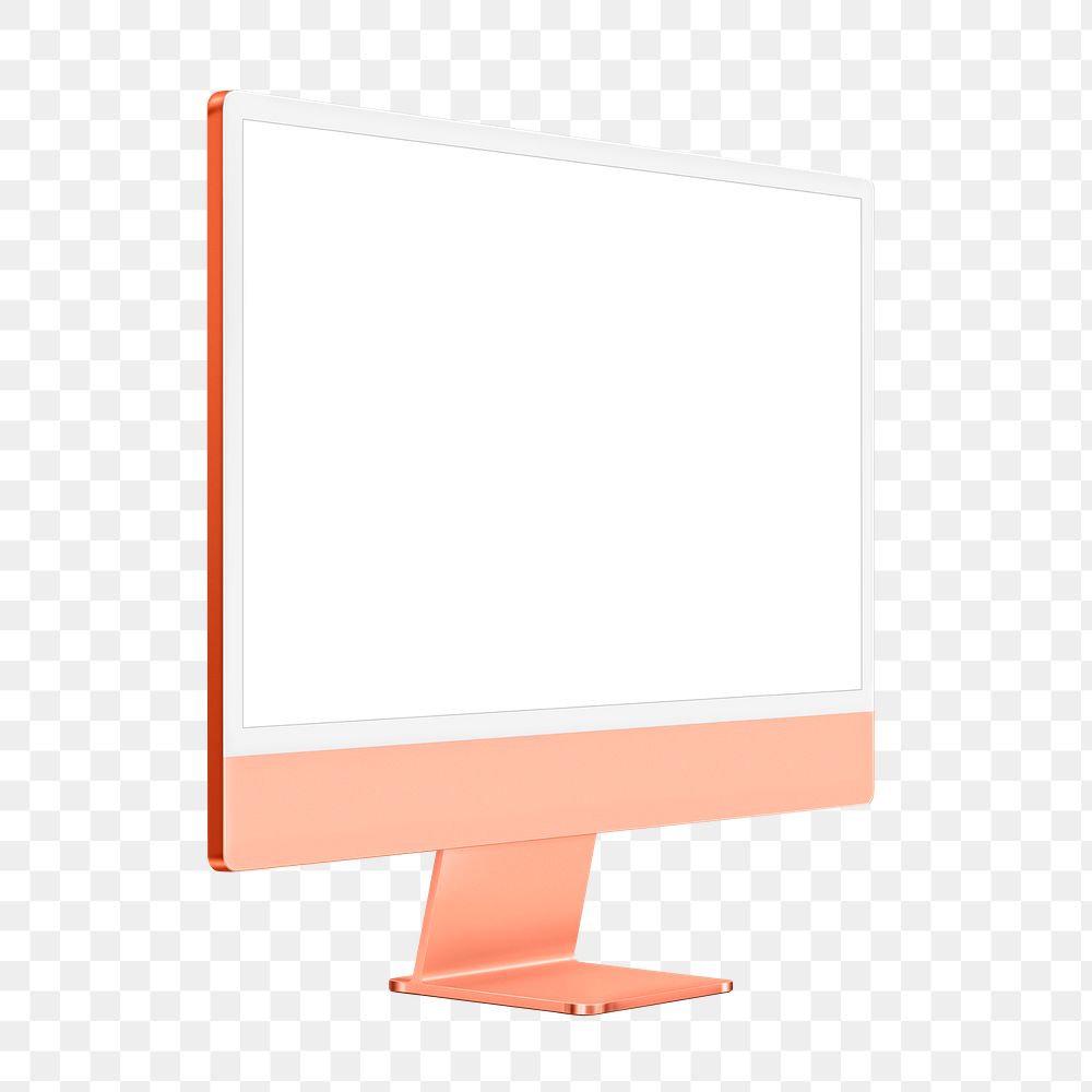 Orange pastel computer png mockup with white screen digital device