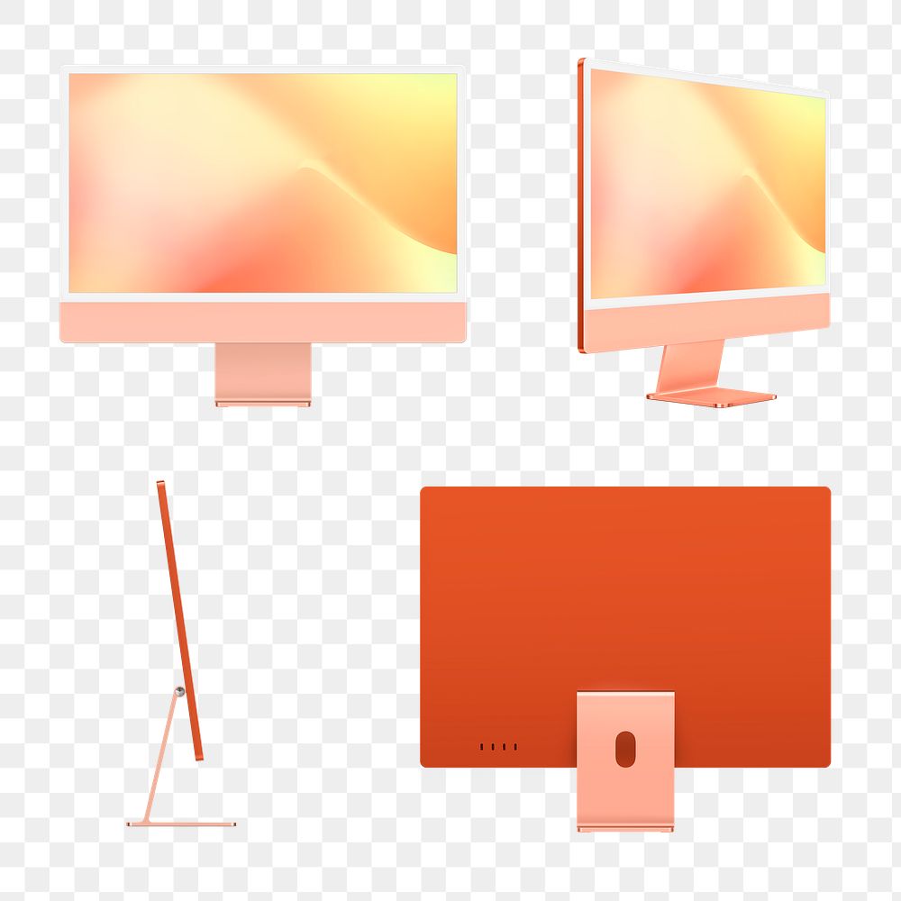 Orange computer png mockup digital devicein minimal style