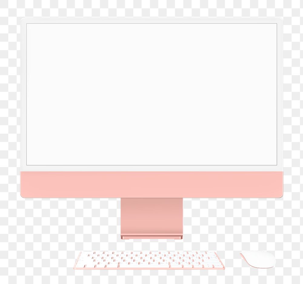 Pink computer png mockup with white screen digital device