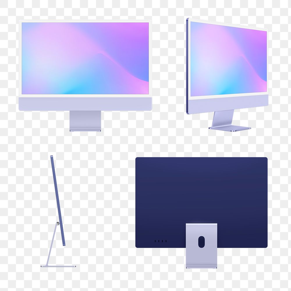 Purple computer png mockup digital devicein minimal style