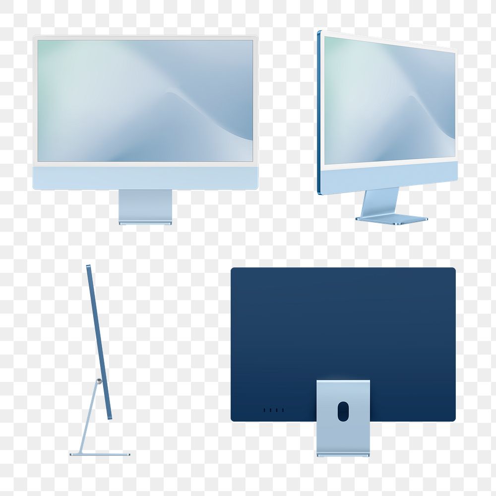 Blue computer png mockup digital devicein minimal style