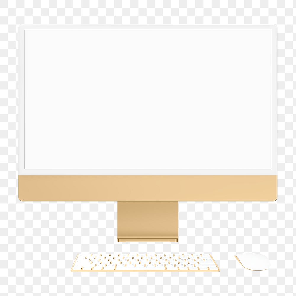 Yellow computer png mockup with white screen digital device