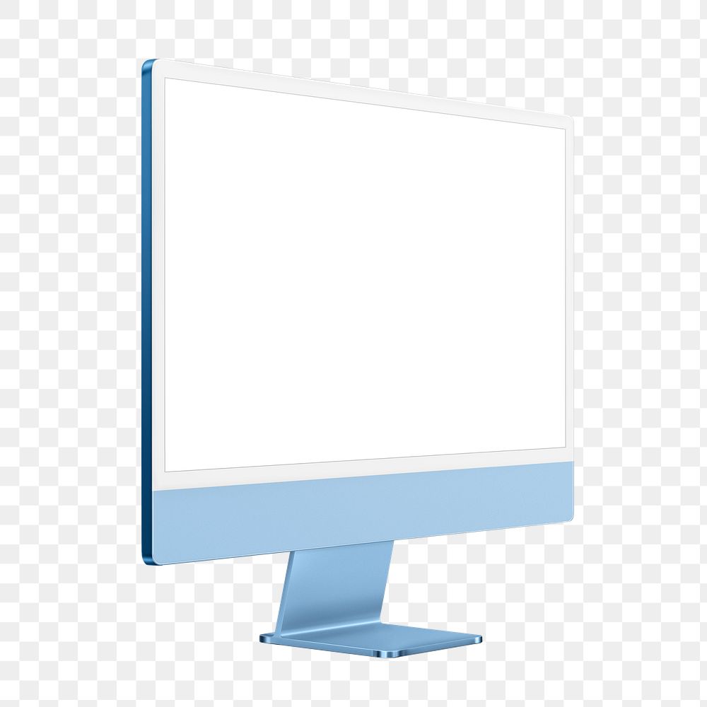Blue computer png mockup with white screen digital device
