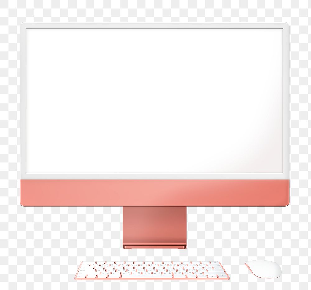Orange pastel computer png mockup with white screen digital device