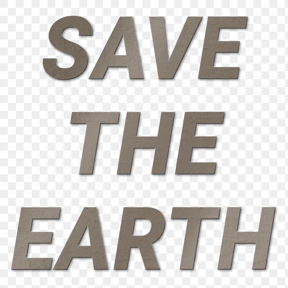 Png save the earth sticker typography in brown concrete textured font