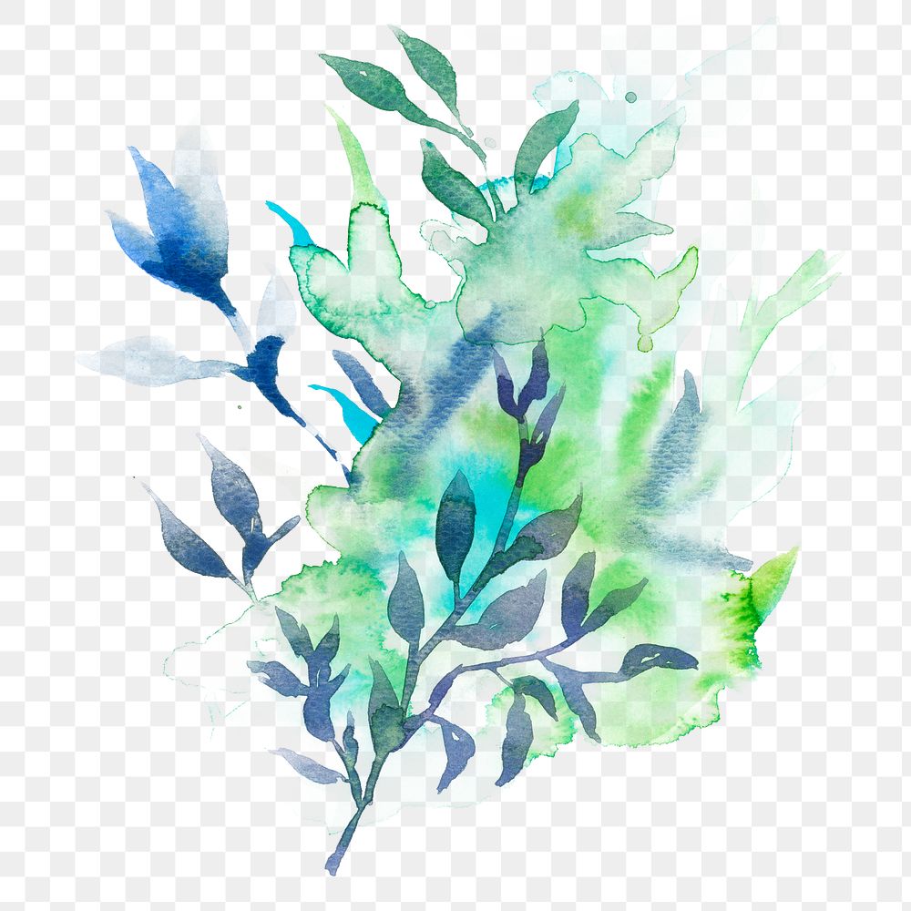 Aesthetic png blue leaf watercolor winter seasonal graphic