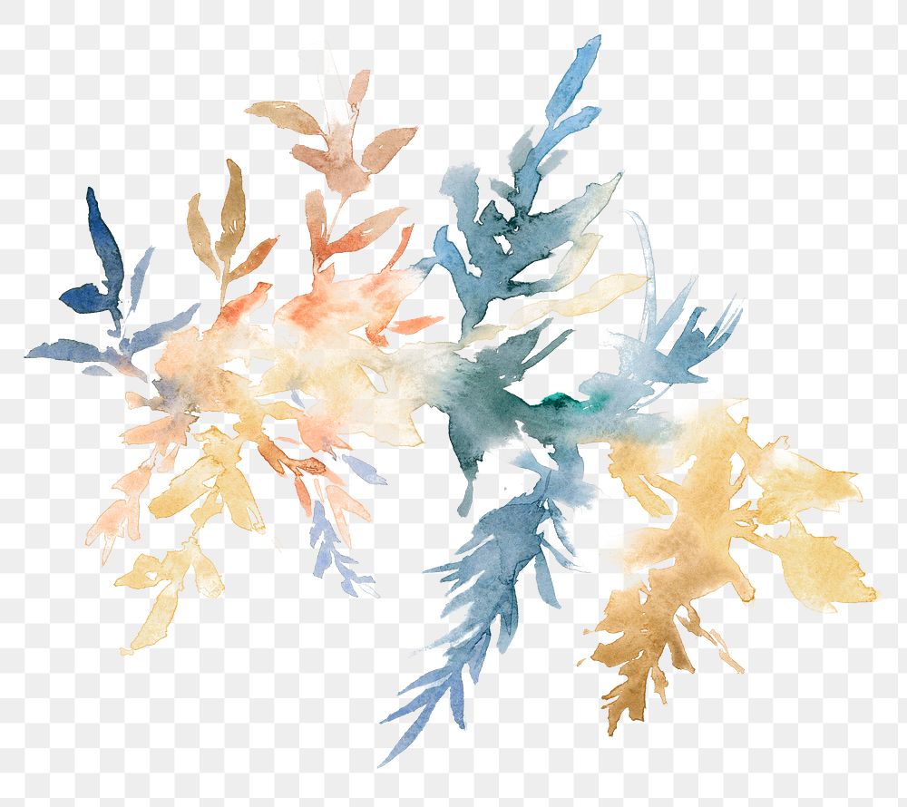 Aesthetic png blue leaf watercolor winter seasonal graphic