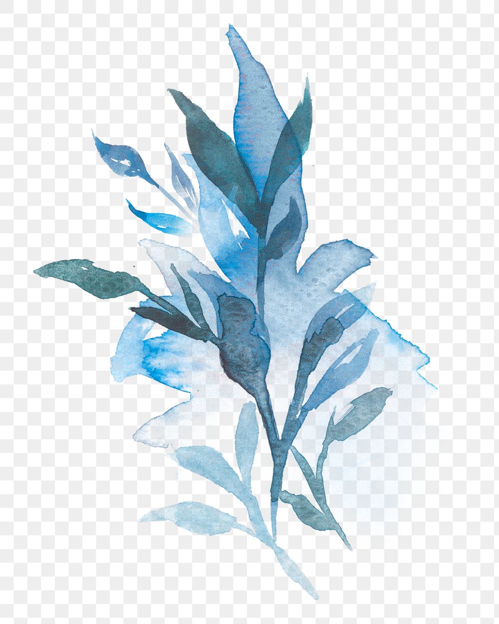 Aesthetic png blue leaf watercolor winter seasonal graphic