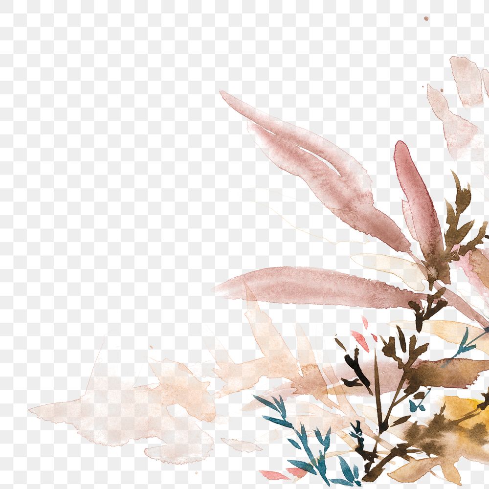 Autumn png floral border background in brown with leaf watercolor illustration