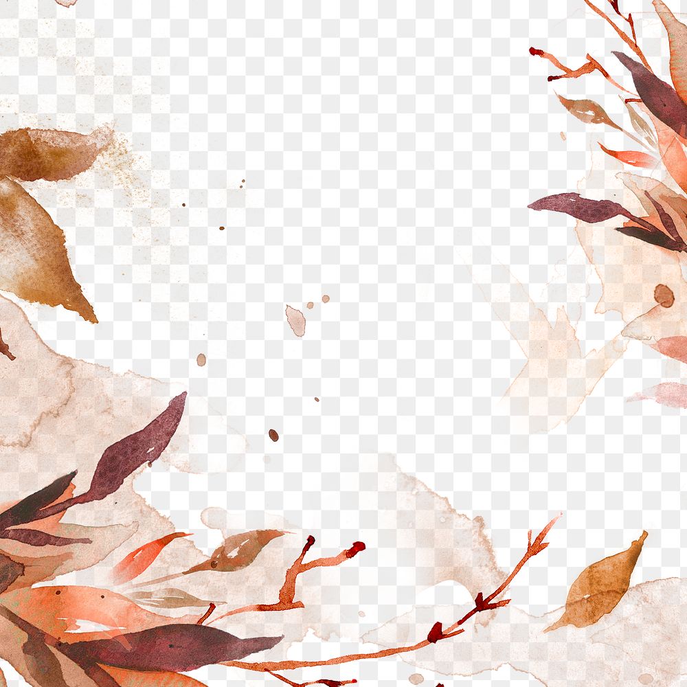 Autumn png floral watercolor background in brown with leaf illustration