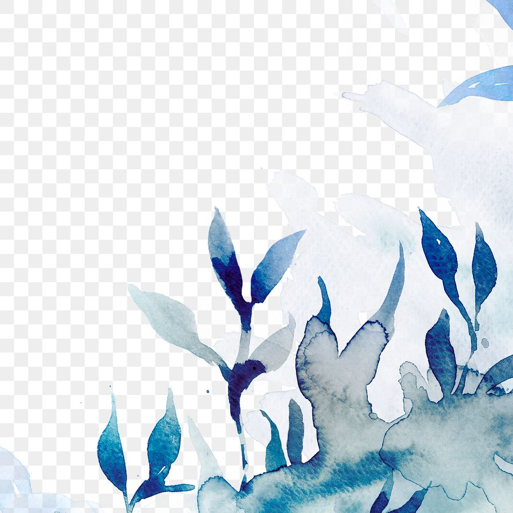 Blue png watercolor leaf background beautiful winter season