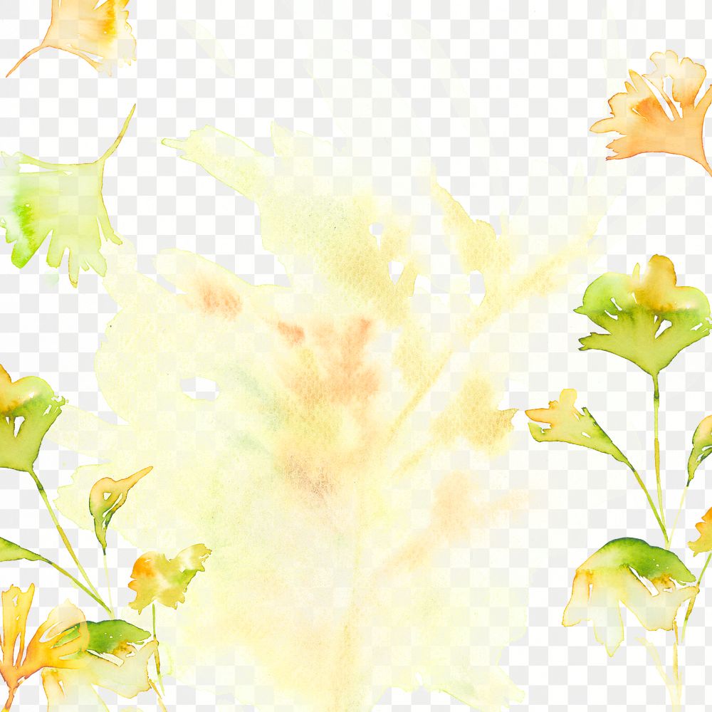 Autumn png floral watercolor background in pastel orange with leaf illustration