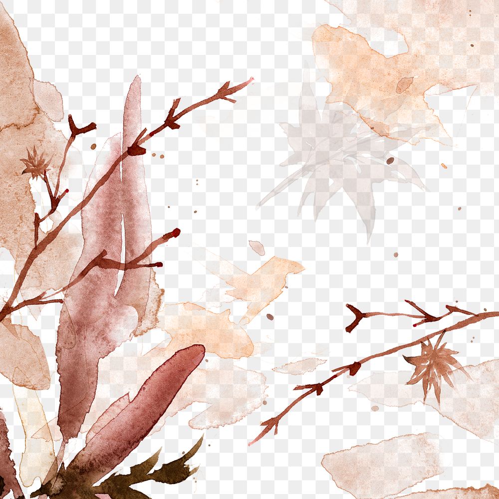 Autumn png floral watercolor background in brown with leaf illustration