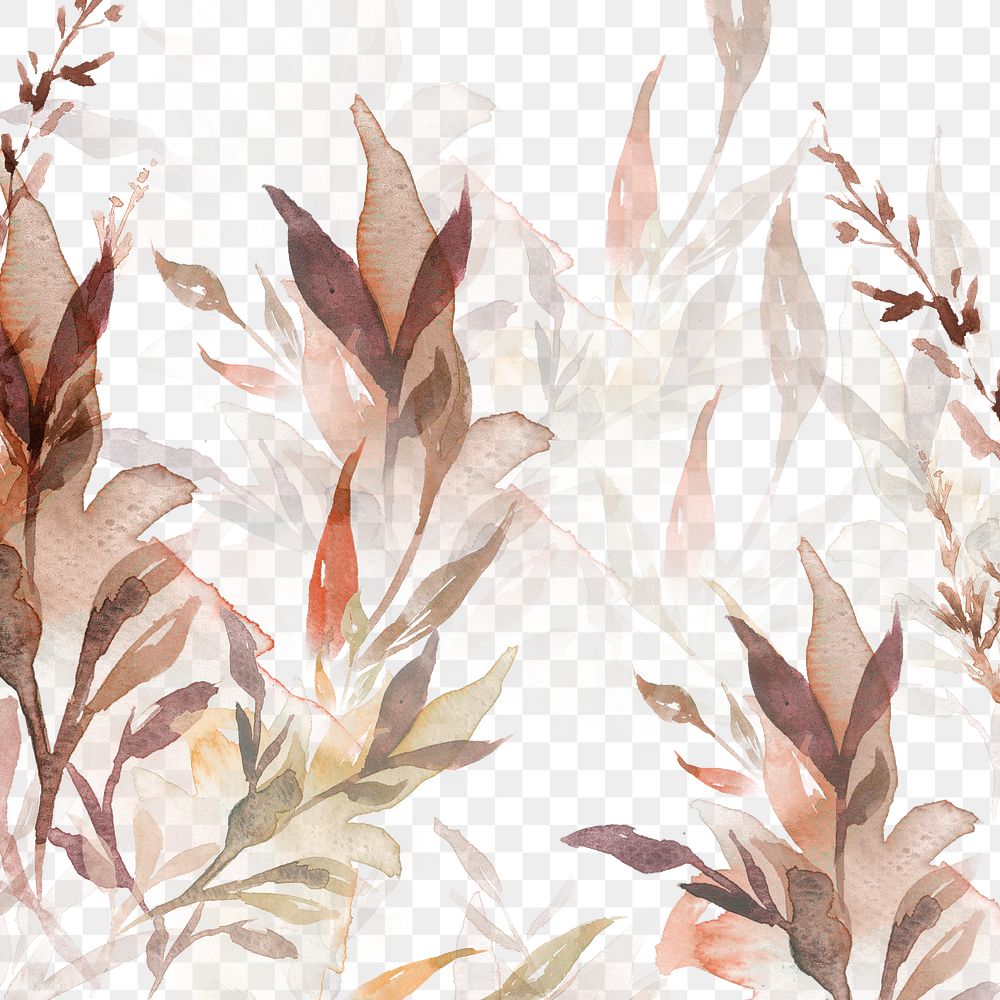 Autumn png floral watercolor background in brown with leaf illustration