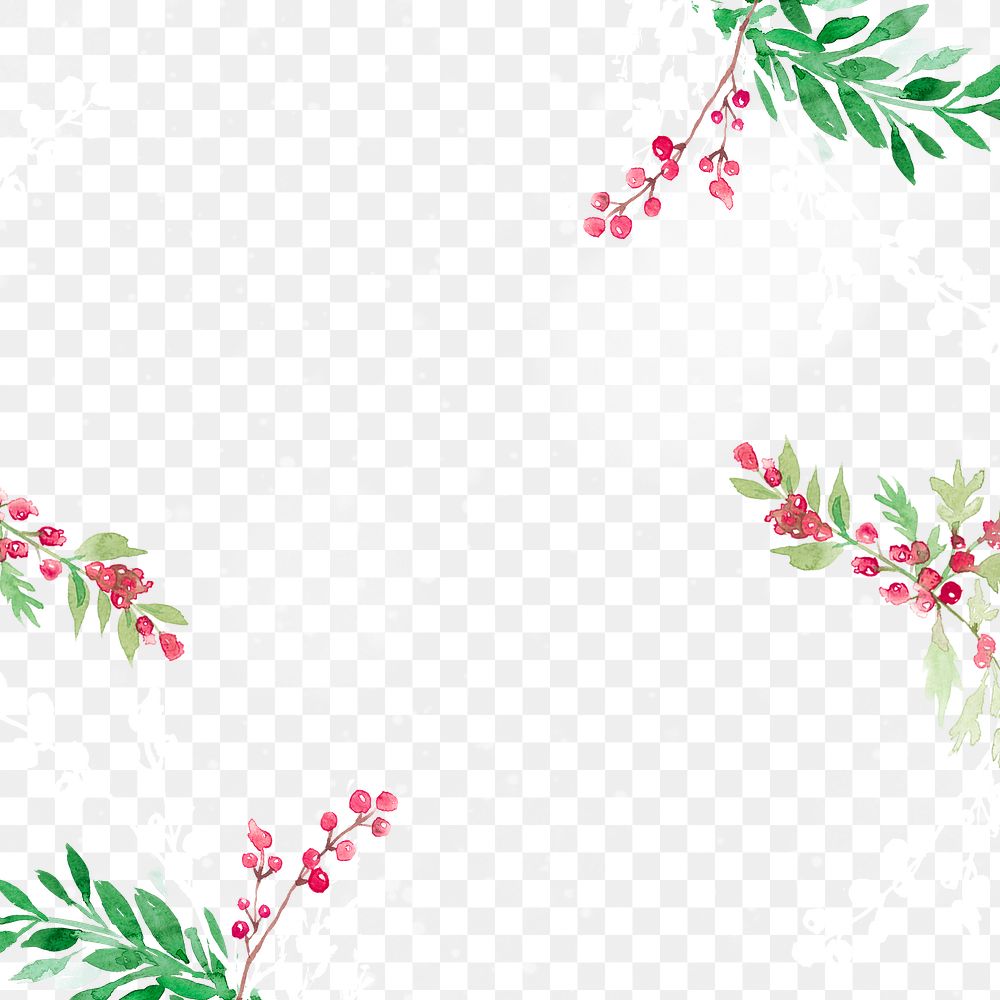 Floral png christmas border background with beautiful red winterberry