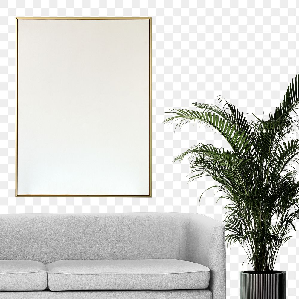 Wall png mockup transparent living room with picture frame home interior