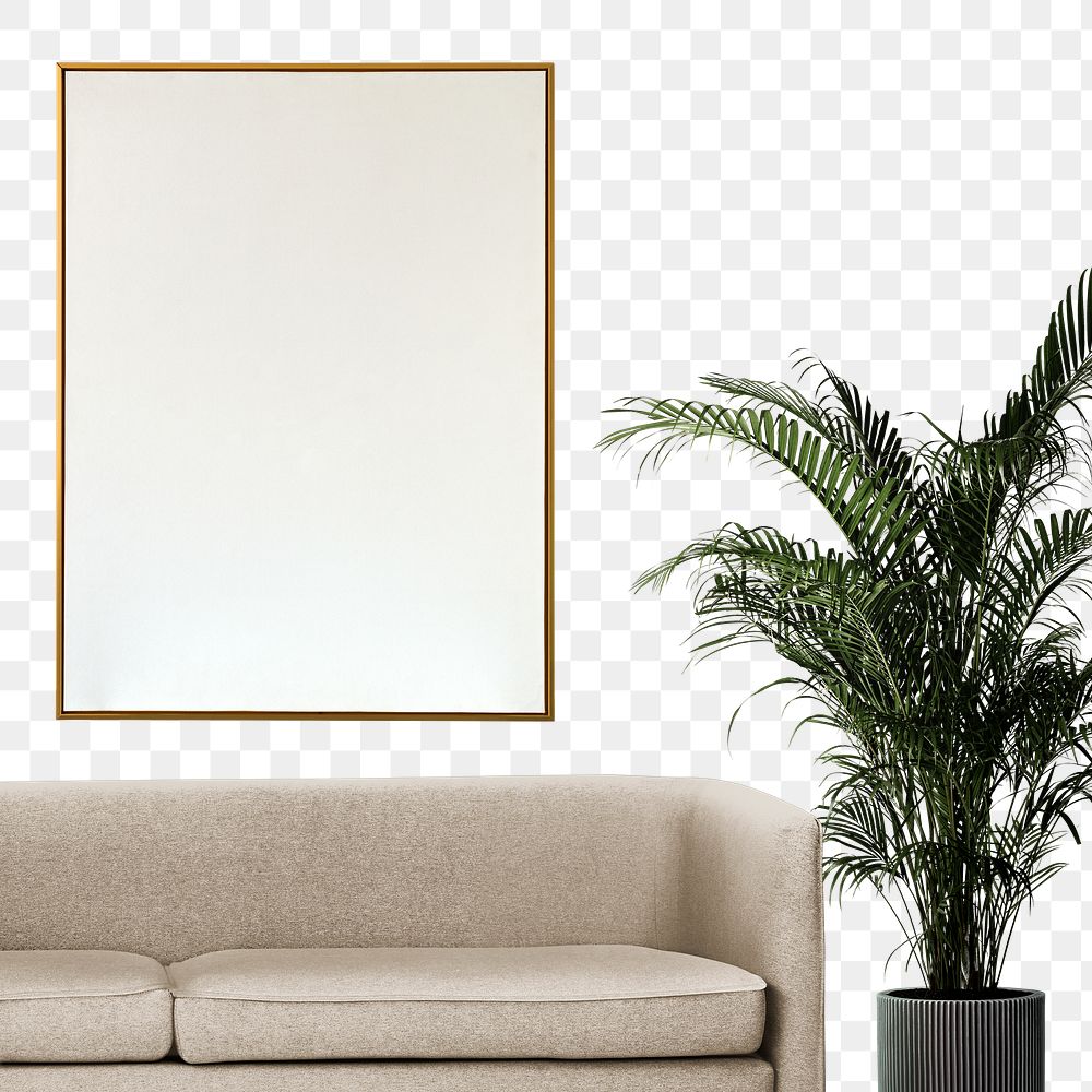 Wall png mockup transparent living room with picture frame home interior