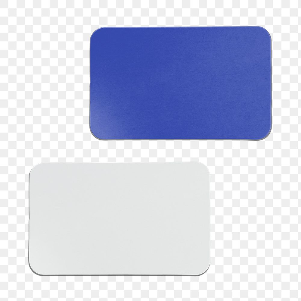 Blank business card png mockup in indigo and white on transparent background