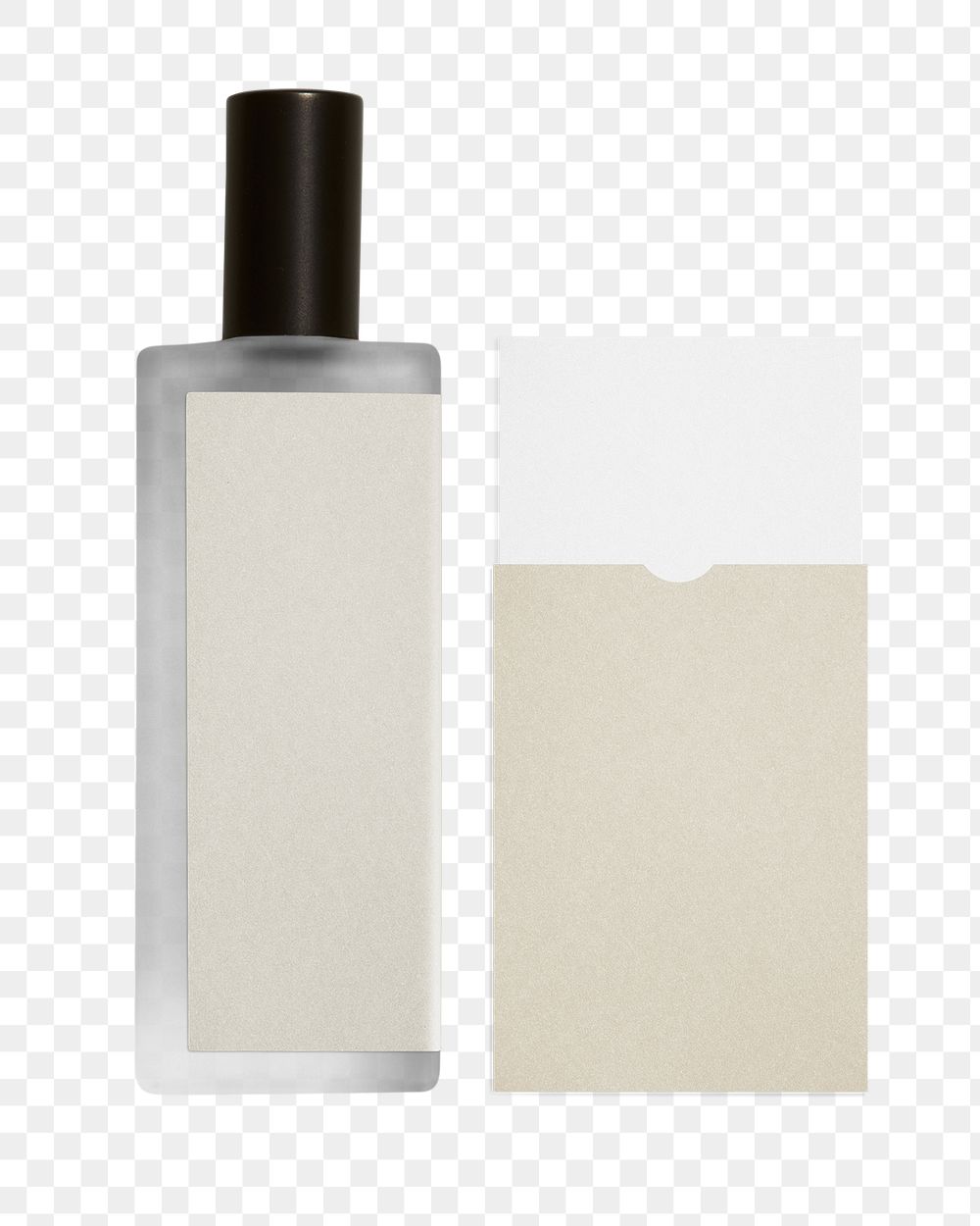 Cosmetic bottle and business card on transparent background