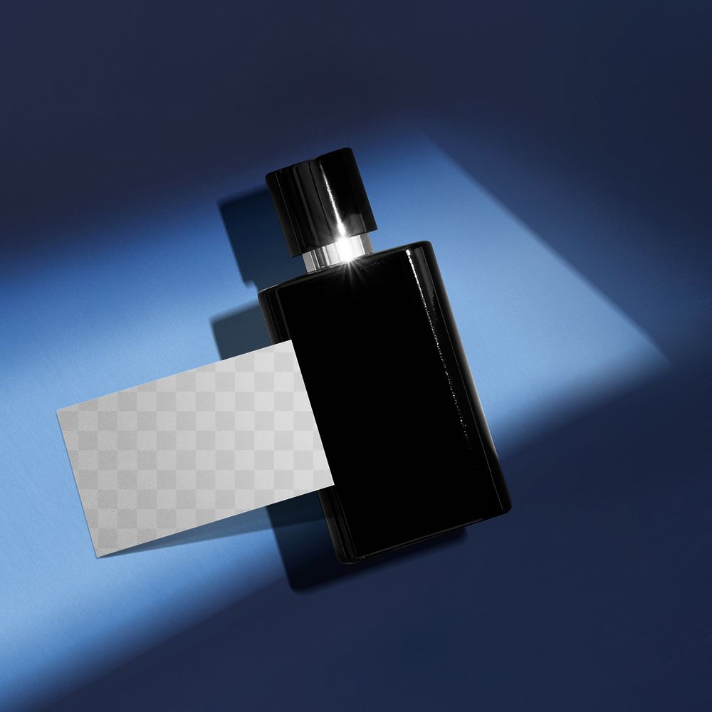Business card mockup png transparent with perfume bottle brand identity concept