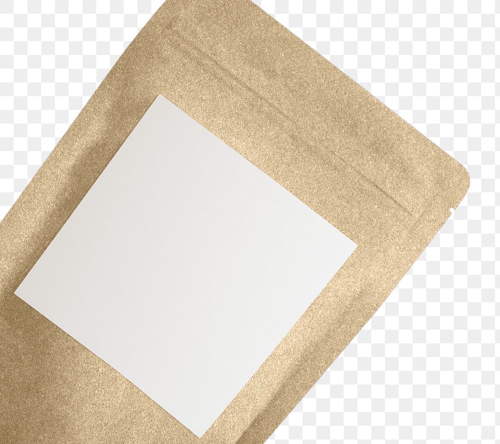 Coffee bean bag png with blank label on transparent background