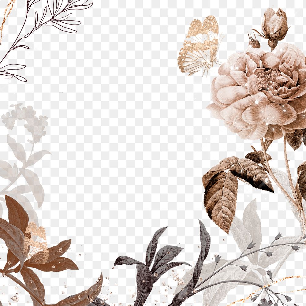 Png flower frame, watercolor wedding border, remixed from vintage public domain images