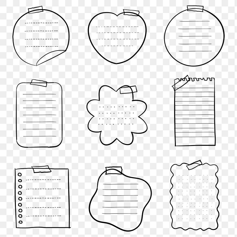 Sticky note png set in hand drawn style