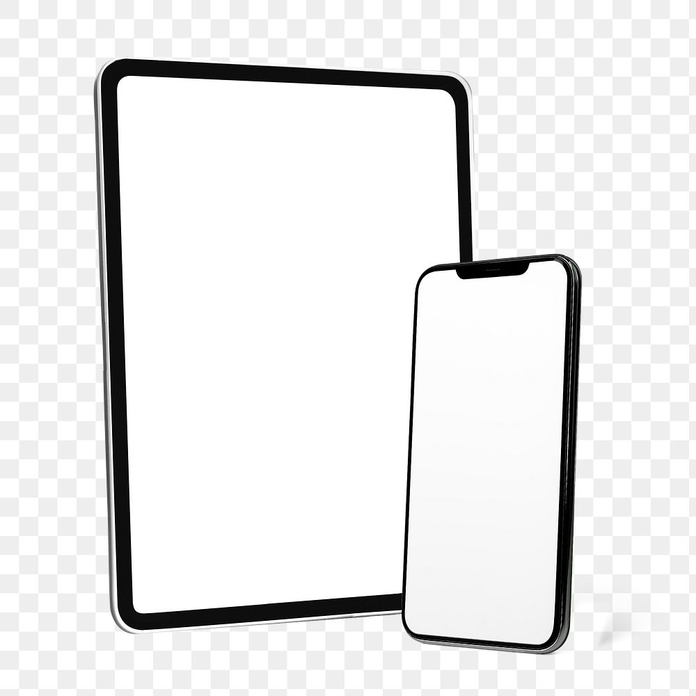 Digital device png screen, blank design space set