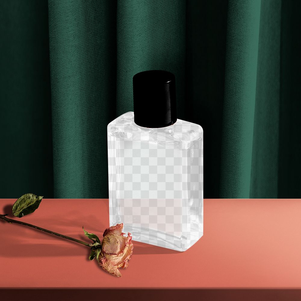 Perfume bottle png mockup, beauty product packaging