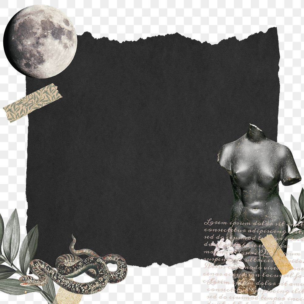Vintage collage sticky note png sticker, moon and statue printable scrapbook cutout and digital planner