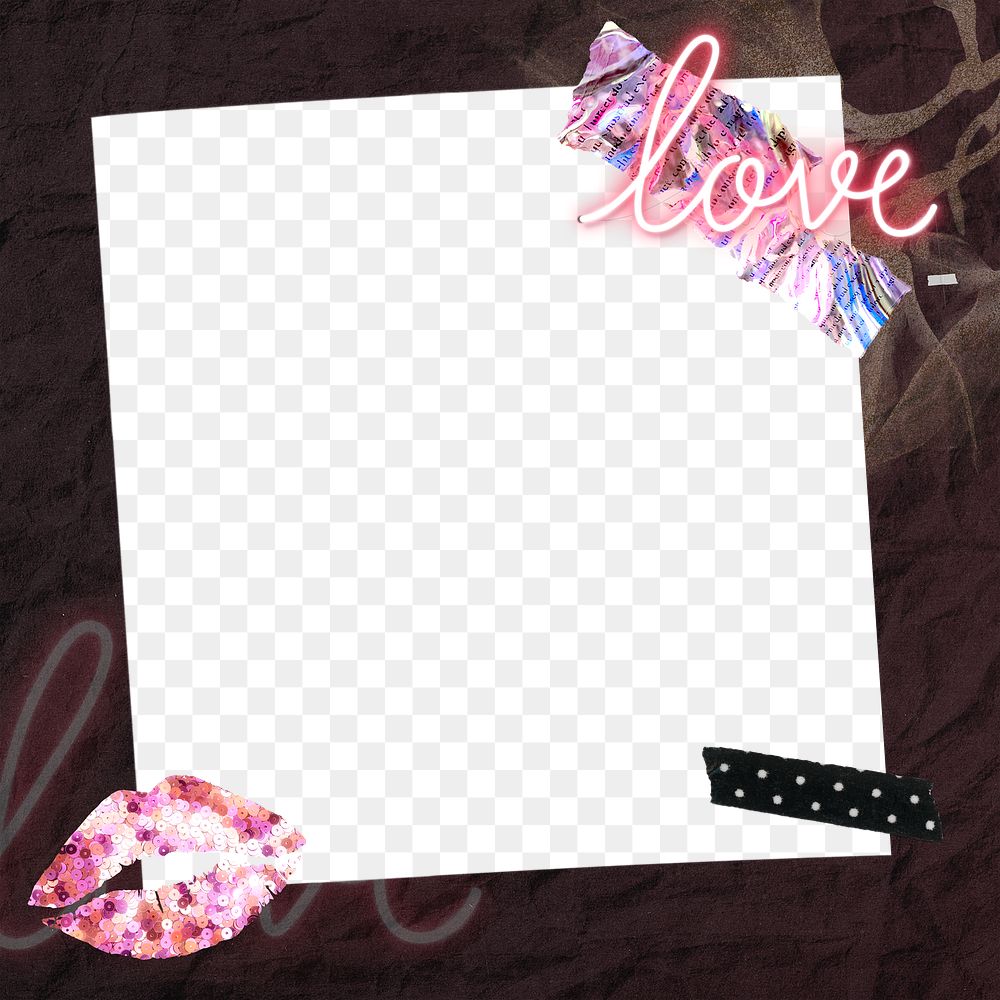Png collage frame background, girly pink aesthetic digital collage art