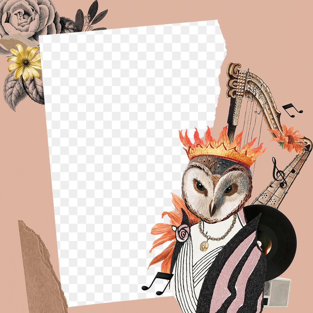 Collage frame png owl frame png sticker, vintage collage printable scrapbook paper and digital planner