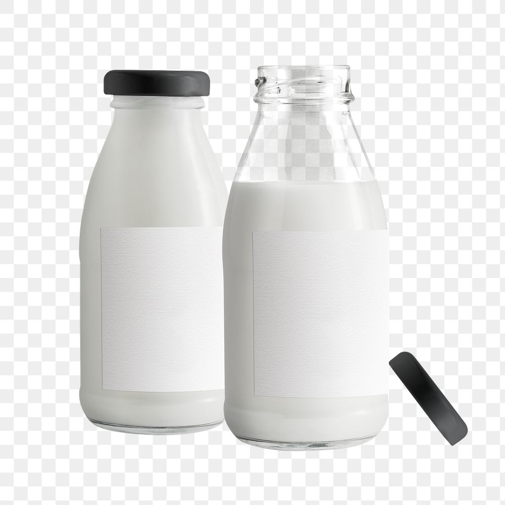 Milk bottles png, isolated object, transparent background