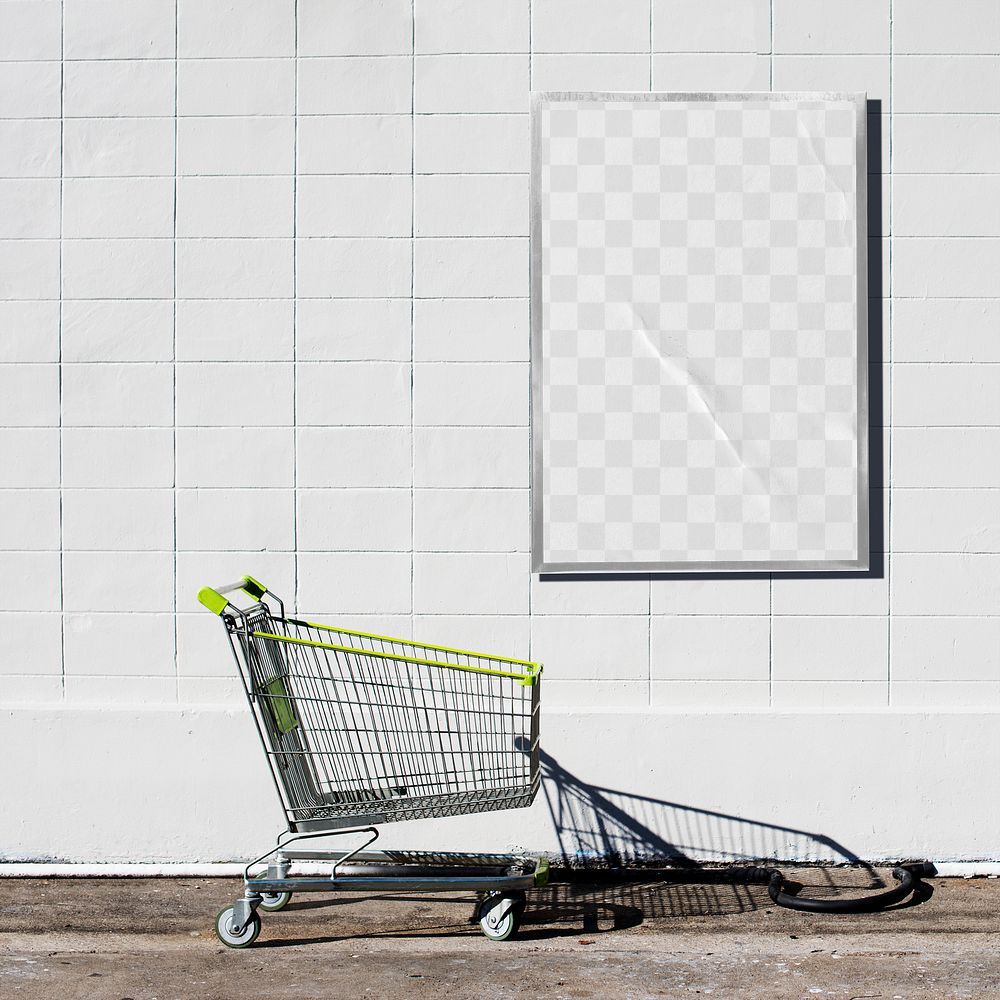 Supermarket sign png mockup, transparent design on wall