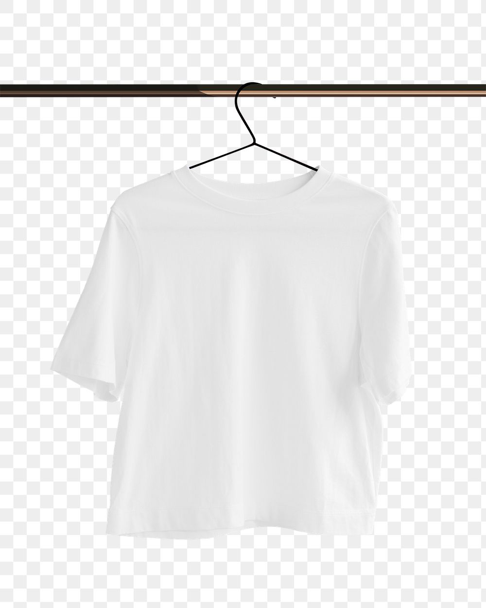 White tee png sticker, hanging on clothing rack in transparent background