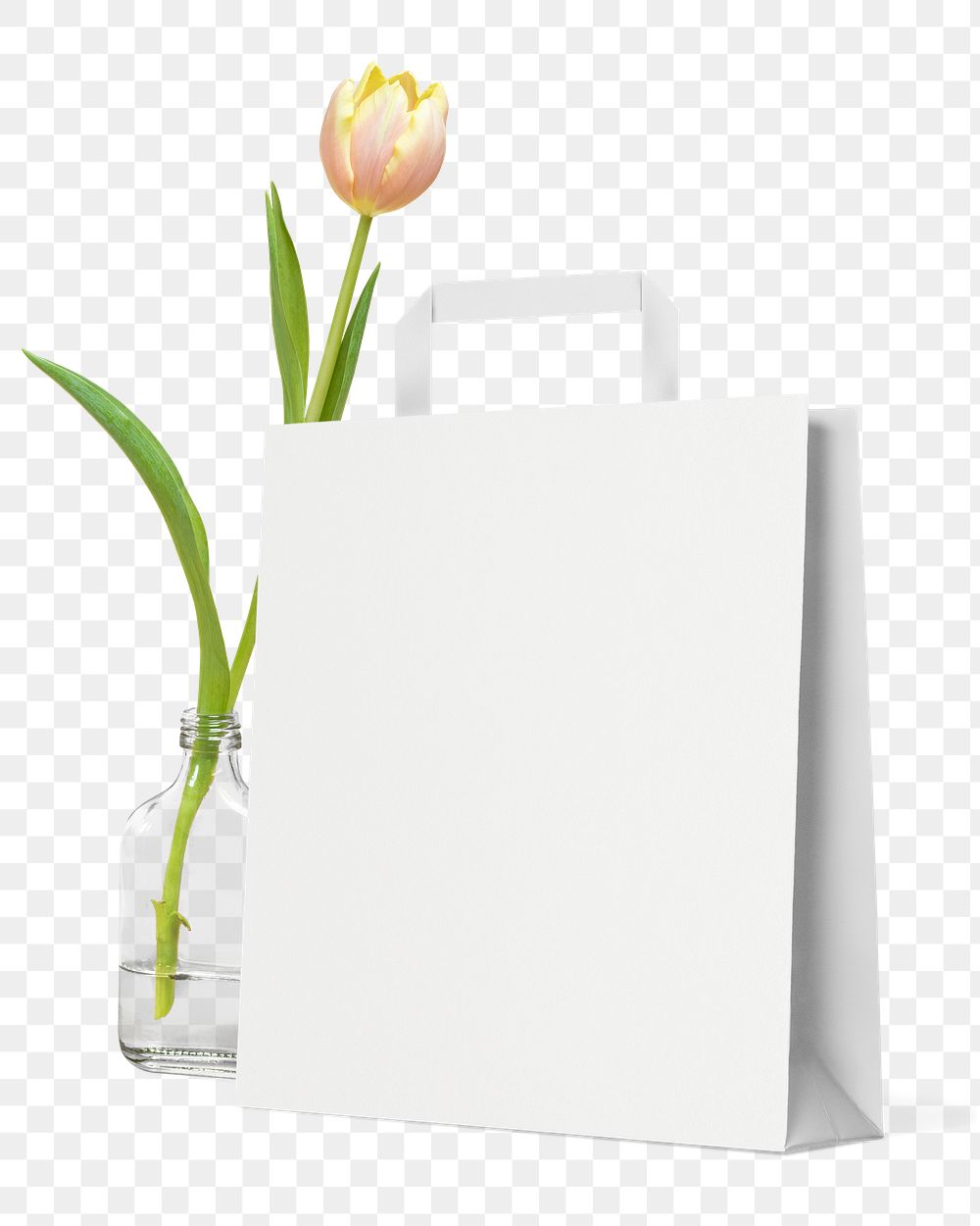 Shopping bag png sticker, isolated object, romantic flower in a vase